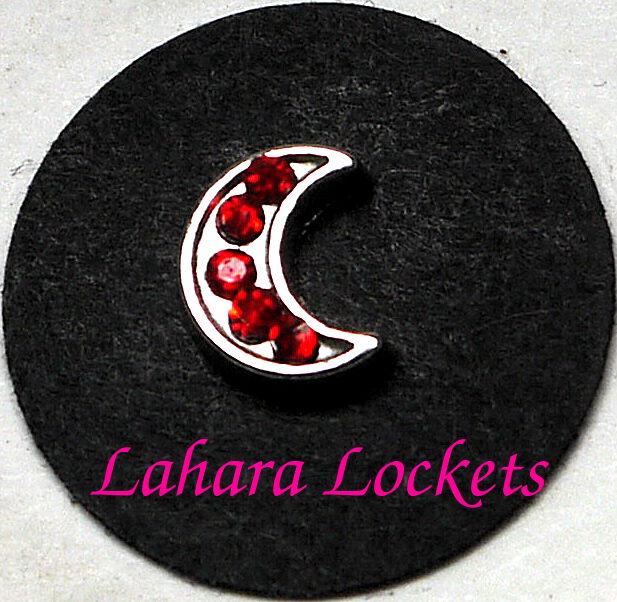 Moon Floating Charm, red gems – WIldflower Journeys + Lahara Lockets